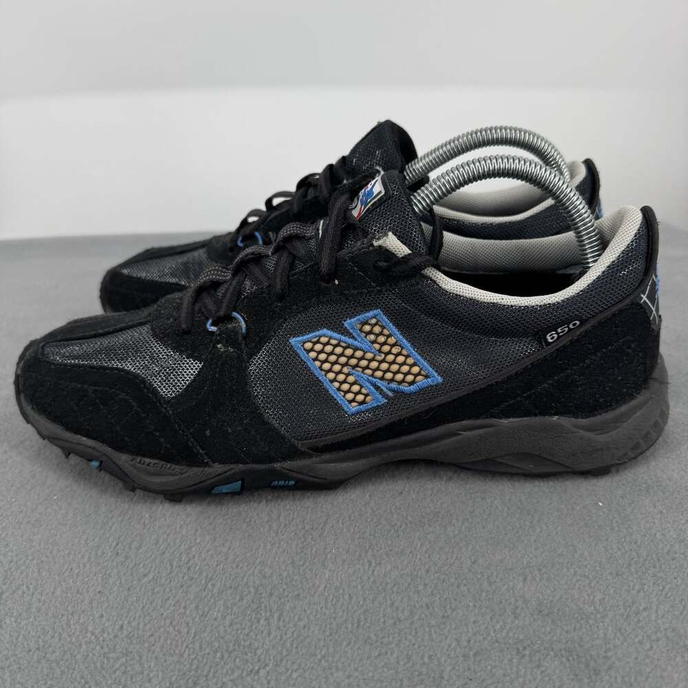 New Balance 650 Womens 10 B Black Blue Suede Mesh ABZORB Y2K Trail Sneakers